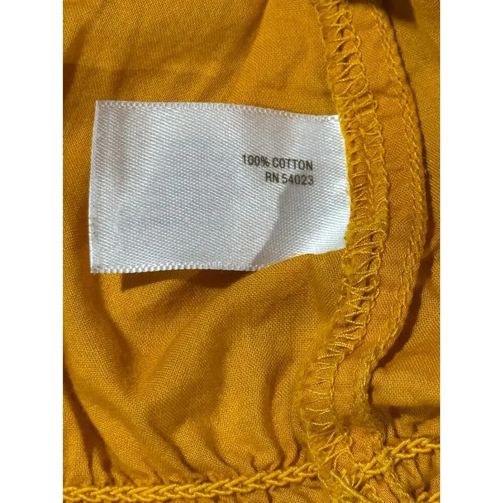Preppy Mustard Old Navy Puff Sleeve Smocked Flowy Blouse Boho Peasant Festival